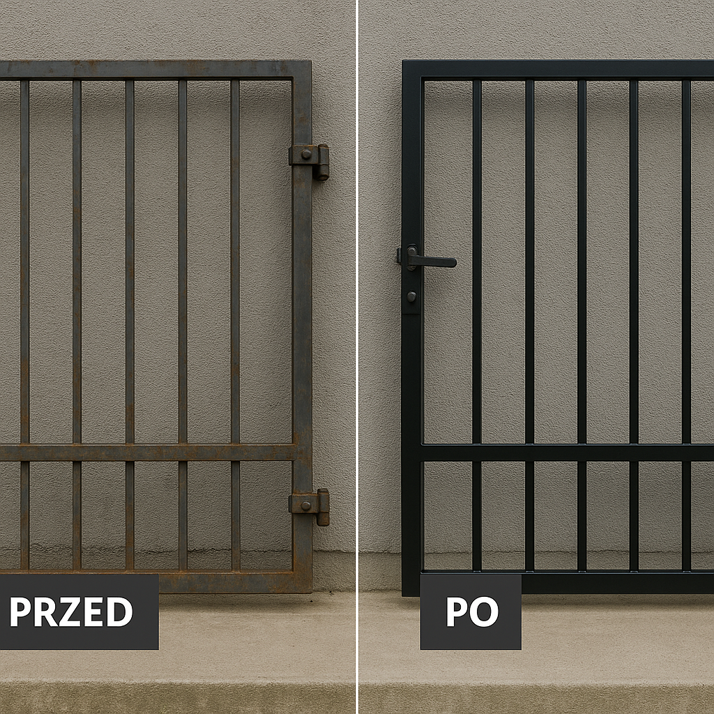 brama pomalowana proszkowo efekt przed i po